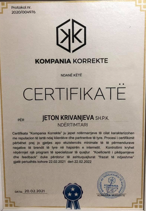 Certifikata CANI Company